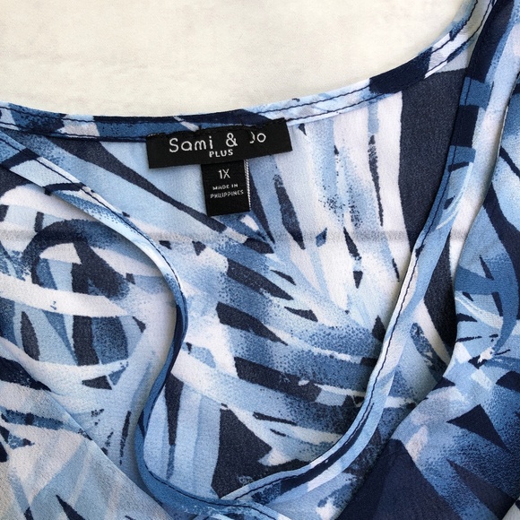 Sami & Jo Sheer Blue White Top Blouse  Size XL - Picture 5 of 6
